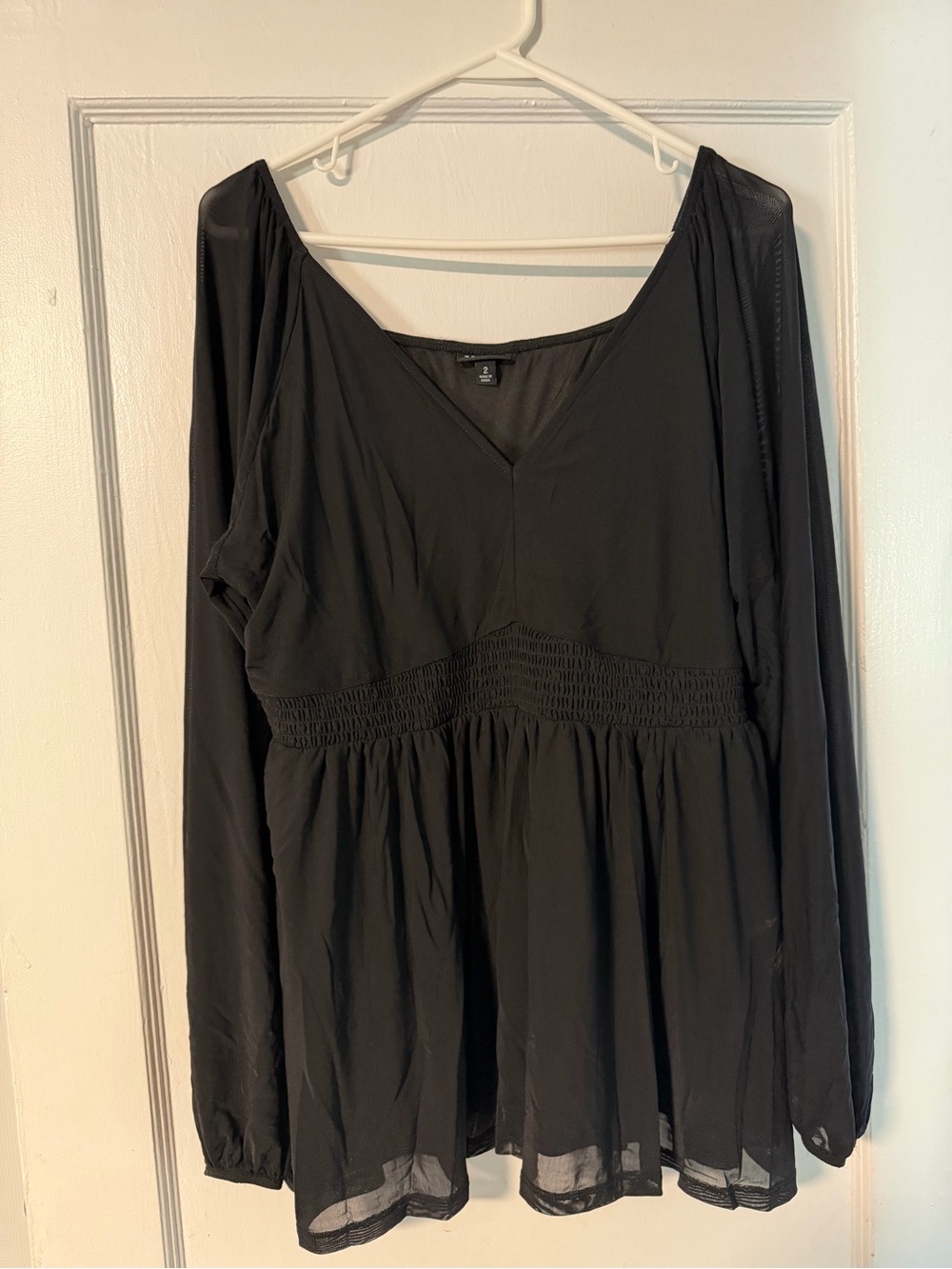 Torrid Black Long-Sleeve V-Neck Baby Doll Shirt